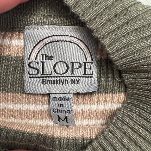 Striped Olive & Beige Ribbed Knit Long Sleeve Cropped Sweater Womans Juniors M - Picture 5 of 11